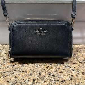 kate spade Black Saffiano Crossbody Phone Bag with Gold Logo